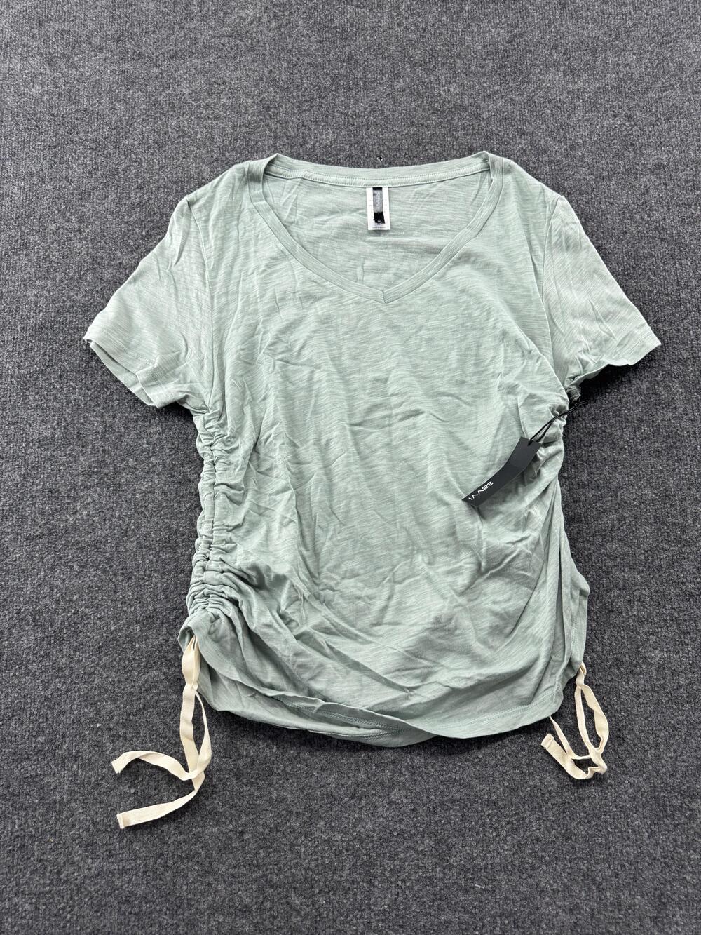 New Savvi Shirt Womens XL Gray Gathered V Neck Side Ruched Drawstring Top
